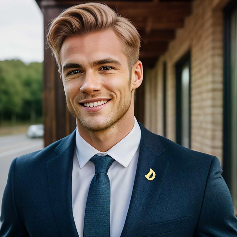 ETHOON Initial Letter Lapel Pins for Men Women Personalized Name Brooch Pins for Men Suits Hats Metal Button Pins Gold A-Z - Image 2